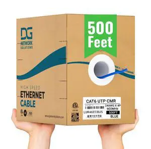 DG Cat6 Riser (CMR), 500ft, Unshielded, 24AWG, with Spline (+), Solid Bare Copper, 600MHz, ETL Listed, Indoor/Home/Commercial Use, Bulk Ethernet Cable, Blue