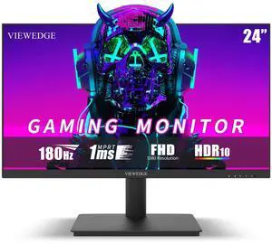 Viewedge 24 Inch Gaming Monitor with 180Hz, VA 1ms, FHD 1080p and HDR 10 PC Computer Monitor with 100% sRGB, Bluelight Filter, 2 HDMI & 1 DP Port, Support Freesync and Wall Mounted