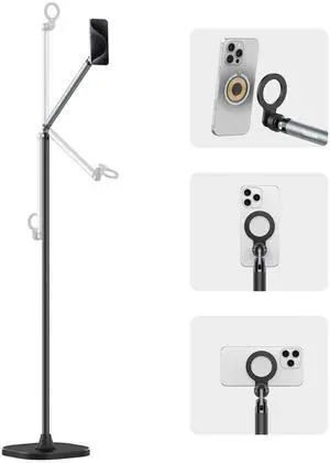 Tablet Floor Stand with Magnetic Adjustable up to 57" for Live Streaming, Video Calls & Recording  7.7 lb Heavy Duty Base, Stable Holder for iPhone, iPad (Ideal for TikTok, YouTube, Zoom Meetings)