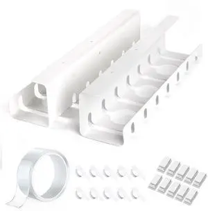 Under Desk Cable Management, 2 Pack 17" Cable Tray Organizer, No Drill or Screw Mount, Standing Desk Cable Management, Cord Organizer, White