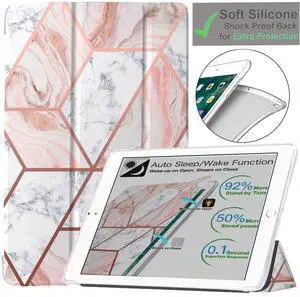 DuraSafe Cases for iPad Mini 5 7.9 Inch 2019 [ Mini 5th Gen ] A2133 A2124 A2126 A2125 Printed Smart Trifold Lightweight Soft Silicone Transparent Front & Back Cover - Marble Pink