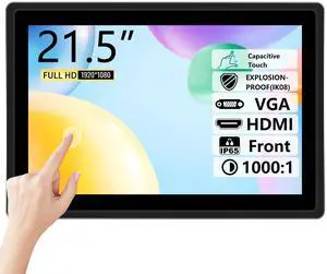 21.5-Inch Multi-Point Capacitive Touch Screen Monitor,IP65 Waterproof Panel Industrial Grade Monitor, with HDMI/VGA/DVI/USB Interface,1920x1080-16:9