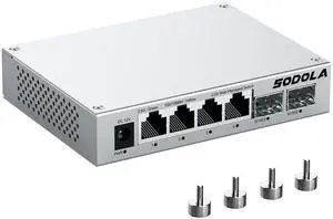 SODOLA 6 Port 2.5Gb Easy Web Managed Switch, 4 x 2.5G Base-T Ports, 2 x 10G SFP+,Aluminum Alloy Cooling & Magnetic Mounting - LACP/QoS/VLAN/IGMP Managed Multi-Gigabit Switch for Homelab
