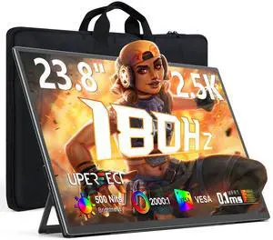 UPERFECT Portable Monitor 23.8 180HZ, 2.5K Gaming Monitor, 500 Nits 24" Large Monitor with 0.1MS FreeSync, USB-C & HDMI, VESA & Kickstand, QHD IPS, Second Screen for Laptop, Computer, Game Consoles