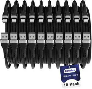 USB C Cable (8FT, 10-Pack), USB A to USB Cord Fast Charging Compatible with iPhone 17, iPhone Air, iPhone 17 Pro, iPhone 17 Pro Max, iPhone 16/15 Series, Galaxy S24, LG and Car Play and More