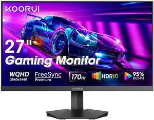KOORUI Monitor, 27" WQHD IPS Gaming Monitor, 170Hz, 1ms, HDR10, Compatibility G-Sync and FreeSync, Tilt Pivot Swivel Vertical Height Adjustable2 HDMI 2.0 & 1 DisplayPor 1.4, GN07