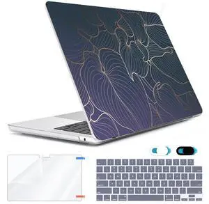 HOHAIYOO Compatible with MacBook Air 15 inch Case M4 M3 M2 with Retina Display & Touch ID 2025 2023 2024 Release A3241 A3114 A294, Hard Shell+Keyboard Cover+Screen Protector+Webcam Cover, Luxury Leaf
