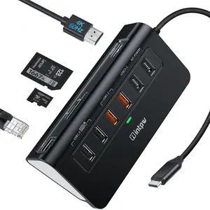 intpw USB C Hub Ethernet, 10Gbps USB C Docking Station 10-in-1 with 4K@60Hz HDMI, Type-C & 2 USB A 3.2 Data, LAN, 2 USB A 2.0, PD 100W, SD/TF Ports, Powered USB Hub for Laptop, PC, iPhone 16/15, Mac