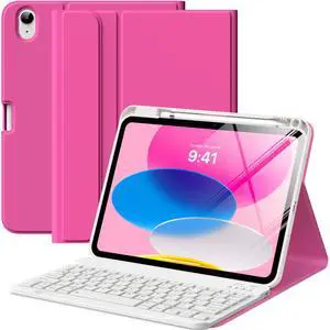 MoKo for iPad (A16) 11th Generation Case with Keyboard 11 inch 2025, iPad 10th Generation 10.9 inch Case with Pencil Holder, Multi-Angle Detachable Bluetooth Keyboard, Pitaya Red
