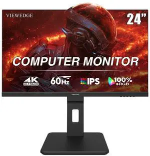 Viewedge 24 inch 4K 60Hz Computer Monitor, 5ms UHD 2160p IPS Monitor, Type C, HDMI, DP Port, Built-in Speakers, Vertical Monitor Support Wall Mount