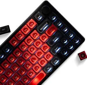 OHY XVX Black and Red Shine Through Keycaps for Mechanical Keyboards - 136 Keys Red Translucent Cat Eye Design,Cherry MAX Profile, PC+PBT Frosted RGB Keycaps