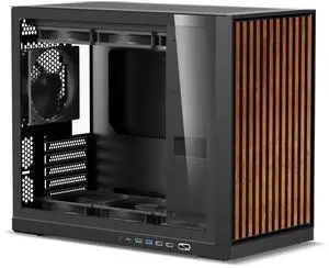 Shiny Snake G600 34L MATX Chassis - Wood Front & Side Tempered Glass Panel - Supports 120/240/280/360mm AIO - 170mm Radiator - 400mm Flagship GPU - Up to 7 Cooling Fans, Walnut Black