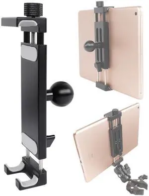 Aluminum Alloy Tablet Holder with 1" Ball Head-360 Rotatable Tablet Mount for iPad and Other Devices from 4.7"-12.9", Compatible with RAM Mounts and Other B Size Double Socket Arm