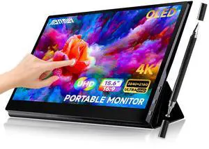 TANXJIA Pro 15.6 4K OLED Portable Monitor Touchscreen with Exclusive Touch OSD Menu,10-bit 100% AdobeRGB,AES Stylus,Metal Rotating Stand & Smart Cover for Photography,Video Editing,Graphic Design