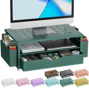 gianotter Desk Organizers and Accessories, Monitor Stand with Drawer and 2 Pen Holder, Desktop Organizer Suitable for Offices and Dormitories (Green)