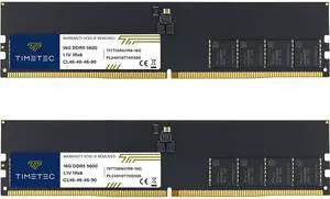Timetec 32GB KIT(2x16GB) DDR5 5600MHz PC5-44800 Unbuffered Non-ECC 1.1V CL46 1Rx8 Sinlge Rank 288 Pin UDIMM Desktop Memory RAM Module Upgrade