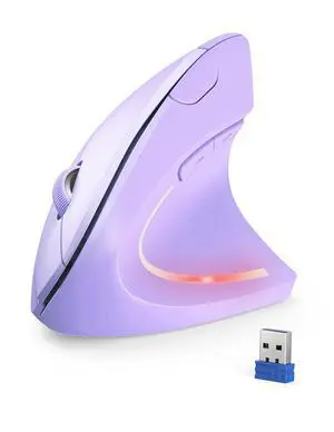 TECKNET Ergonomic Mouse, 4800 DPI Wireless Vertical Mouse with 5 Adjustable DPI Levels, 2.4GHz Optical Carpal Tunnel Mouse, 6 Buttons Wireless Mouse for Laptop, Desktop, PC, MacBook - Light Purple
