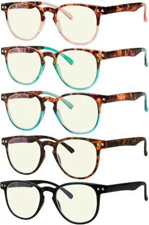 Eyekepper 5 Pack Reading Glasses Blue Light Blocking Computer Eyeglasses +0.50