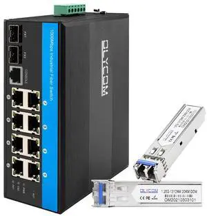 OLYCOM POE Switch 8 Port Managed L2+ 10/100/1000M 8 Port SFP Vlan QoS STP/RSTP with 2pcs Industrial 1000Base-LX