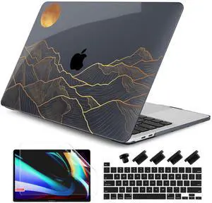 DONGKE Compatible with MacBook Pro 13 inch Case 2024 2023-2020 Release A2338 M2/M1 A2251 A2289 with Retina Display & Touch ID, Plastic Hard Shell & Keyboard Cover & Screen Film - Abstract Mountain