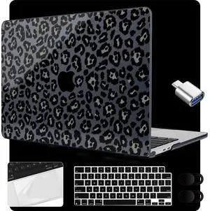 MEEgoodo Case for MacBook Air 15 inch M4/M3/M2 2025 2024 2023, Case Fit Model (A3241/A3114/A2941) for MacBook Air 15-inch, Laptop with Keyboard & Camera Cover & OTG Adapter, Snow Leopard Texture