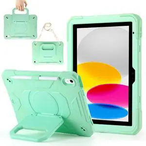 Case for iPad 11th (A16) 11" 2025, iPad 10th Generation 10.9" 2022,Military Grade Shockproof iPad Case Built-in 360° Rotating Stand/Pen Slot/Shoulder Strap, for iPad 11th Gen/10th Gen (Mint)