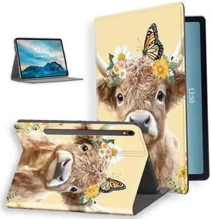 for Samsung Galaxy Tab S9 11" Tablet 2023 CasePU Leather Folio Cover with Auto Sleep/Wake,Stand - Style Shockproof Protective Case for Galaxy Tab S9,Cute Cow Butterfly Flower