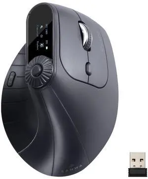 SANWA Ergonomic Vertical Mouse with LED Screen, Knob Control, 5 Programmable Buttons, 57° Angle, 4-Device Connect(2.4G /Bluetooth/Wired), 800-2400 DPI, Rechargeable Mice for Windows, Mac, Laptop, PC