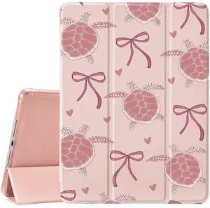 CozyNestCYCute Bow Turtles Case for Ipad 9Th/8Th/7Th 10.2 Inch Unique Animal Design Cover for Ipad Auto Sleep/Wake Anti-Slip Shockproof Protective Silicone Case with Pencil Holder(Girls Boys Kids)