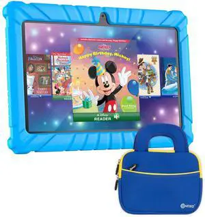 Contixo 7 inch Kids Tablet - V8 Tablet for Kids and Sleeve Bag Bundle, Age 3-7, Pre-Loaded Exclusive Disney Storybooks (Value $200), 32GB, Android 11, Parental Controls, Back to School - Blue (Boy)