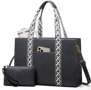 LOVEVOOK Laptop Tote Bag for Women,15.6 Inch Vintage Work Bag,Waterproof Leather Computer Briefcase 2PCs,Office Gifts for Women Teacher