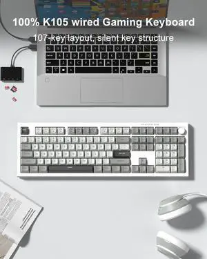 Womier K105 Membrane Gaming Keyboard,RGB Quiet Keyboard for Office, USB Wired,26 Keys Anti-ghosting Computer Keyboard 104 Keys - Gray Womier K105 Membrane Gaming Keyboard,RGB Quiet Keyboard for Office, USB Wired,26 Keys Anti-ghosting Computer Keyboard 104 Keys - Gray