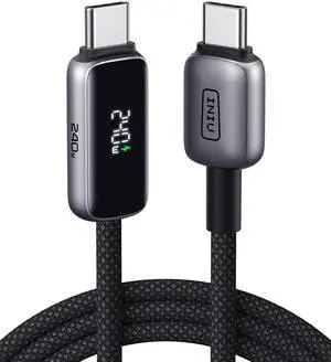 INIU Digital Display USB C to USB C Cable, [240W, 6.6ft] Fast Charging Nylon Braided Cable for iPhone 16 15 MacBook iPad Laptop etc.