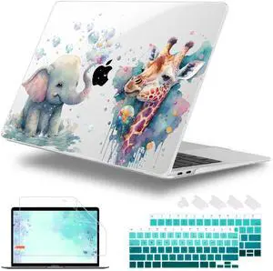 Lepeoac for MacBook Air 13 Inch Case 2020-2018 (A2337 M1 A2179 A1932), Shockproof Hard Shell Cover with Screen Protector, for Retina Display & Touch IDProtection for MacBook Air - Elephant & Giraffe