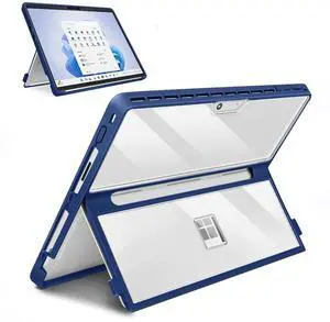 SSS·GRGB Case Updated Version fit Microsoft Surface Pro 11/10 /9/8 13-Inch, All-in-one Rugged Case Compatible with Type Cover Keyboards, Transparent&Navy Blue