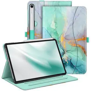 Fintie Case for Samsung Galaxy Tab S10 Lite/ S10 FE/ S9 FE 5G 10.9 Inch/Tab S9 11 Inch with S Pen Holder, Multi-Angle Viewing Protective Cover with Pocket, Auto Sleep/Wake, Emerald Marble