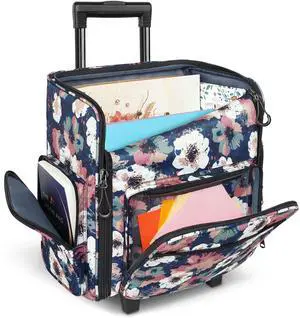 YOREPEK Rolling Craft Bag, Large Roller Scrapbook Tote with Wheels, Water Resistant Scrapbooking Storage Organizer for Scrap Book Stickers Supplies and Tools, Gift for Crafter Artist Teacher, Floral