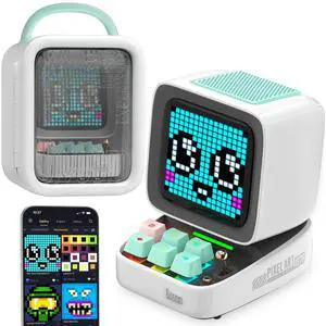 Divoom Ditoopro Pixel Art Speaker with LED Display, Portable Bluetooth Speaker, Smart Alarm Clocks, Retro Aesthetic Decor for Kitchen, Bedroom, Office, White