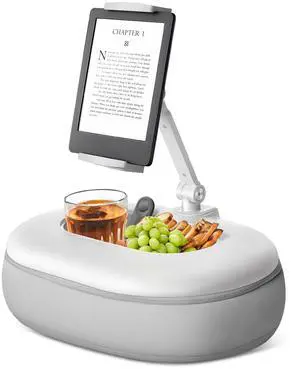 HUMANCOZY Beanbag Tablet Pillow Stand Raises Screen Height, Hands Free Reading Holder, Includes Snack Bowl & Detachable Base for Comfortable Use in Bed or Couch, Compatible for Kindle, iPad,Light Gray