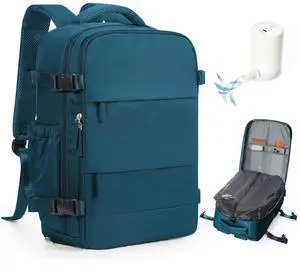 WEPLAN Vacuum Backpack Travel with Pump,Travel Backpack with Vacuum System, Shoe Compartment,United Airlines Personal Item Bag 17x10x9,Mochila compresion al vacio,Peacock Blue