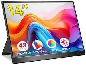 Magedok 4k Portable Monitor, 14 Inch Portable Monitor USB C, 10-Bit Adobe 95% HDR Game Display with USB C/HDMI/Mini DP Compatible with Laptop/Game Console/PC/Surface