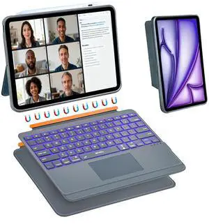 WIWU Keyboard Case for iPad Air 13 Inch 3 in 1 Magnetic Detachable Keyboard Case Adjustable Stand 7 Colours Backlit Keys with Trackpad (Grey, for Air 13"(M3/M2) Pro 12.9" 6/5/4/3)