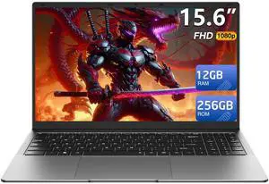 BWPED 15.6" Laptop, 12GB RAM 256GB Storage, Celeron N4000 (up to 2.6GHz) 100% sRGB Screen, MS Office Suite, Win 11 Pro, 2.4G/5G Dual Band Wi-Fi, BT4.2, USB-A, Long Battery Life, Silver
