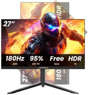 INFIEVO 27 Inch Gaming Monitor QHD 2560 x 1440P 180Hz IPS 1m Computer Monitor, 95% DCI-P3,Height/Pivot/Swivel/Tilt Adjustable Vertical Monitor, FreeSync,HDR,Eye Care, HDMI/DPX2,VESA Compatible