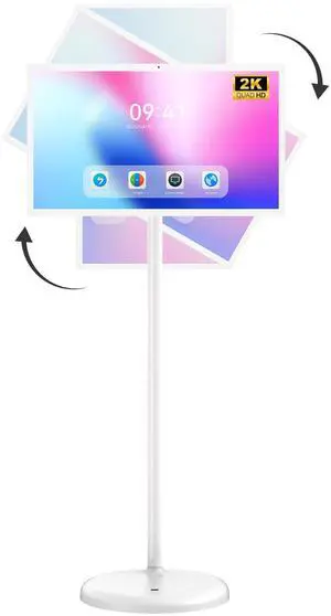 24 Inch Portable TV on Wheels, MWE 2K Smart Touch Screen Rolling TV LCD Display with Wires plugged in use, Android OS, Type-C, USB, HDMI Port, Support Wireless Mouse Keyboard