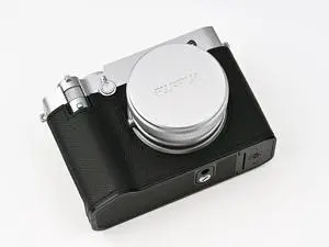 Handmade Genuine Leather Camera Half Case for Fujifilm GFX100RF/Fujifilm GFX100RF Case - Top Layer Cowhide Body + Metal Base Plate (Black)