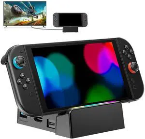 Portable Docking Station for Switch 2/Switch/Switch OLED, TV Dock with 4K HDMI Output, 45W Charging Input, RGB Lighting, USB 3.0 Port, Compact Charging Stand for Switch 2 Console (No Cords Included)