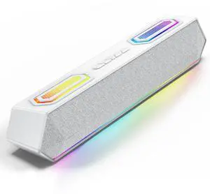 Deeyaple Computer Speakers, 40W Wireless Soundbar for Desktop PC with Bluetooth 5.3 & USB Audio,Software Custom EQ, Dynamic RGB Lighting, External Power Adapter Gaming Speakers, Laptop, Xbox (White)