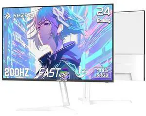 Amzfast 24 Inch Gaming Monitor 200Hz FHD 1080p Fast IPS Computer Monitor, 110% sRGB 1ms HDR Support Adaptive Sync, Eye Care VESA Mount HDMI 2.0 | Display Port 1.4 White Monitor, AMZG24X1W
