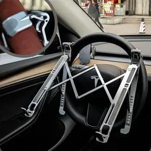 STEERTOP Car Laptop Mount Steering Wheel Tray Holder, Height Adjustable Car Desk for Laptop Computer Tablet, Foldable Portable Lap Laptop Stand for Car Vehicle Workstation Accessories Truck SUV Tesla